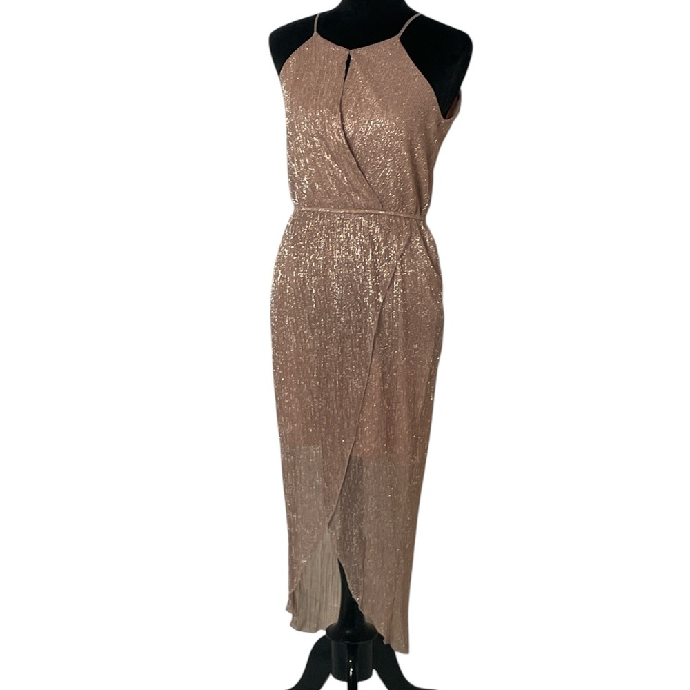 Size medium gold shimmer and sparkle halter style dress. - Picture 7 of 11